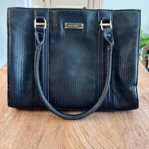 London Fog | Black Faux Leather Gala Braided Satchel